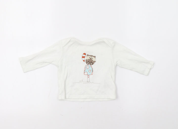 M&S Baby White   Basic Polo Size 3-6 Months  - Racoon