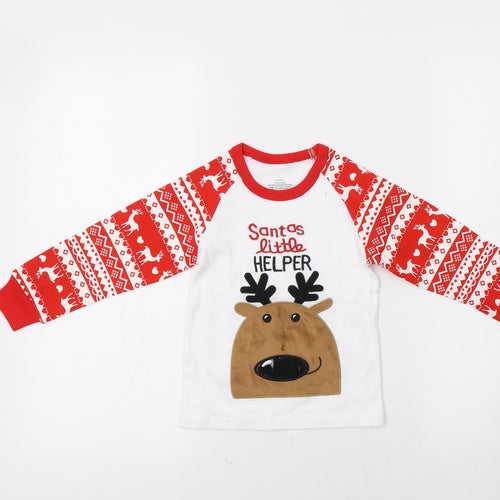 Preworn Girls Red Fair Isle  Basic T-Shirt Size 2-3 Years  - Rudolph Christmas