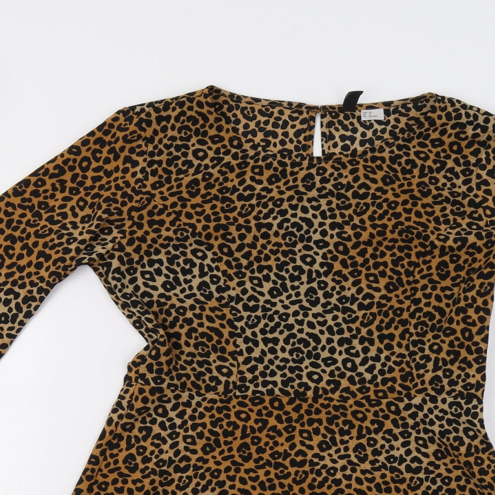 H&M Womens Brown Animal Print  Fit & Flare  Size 10
