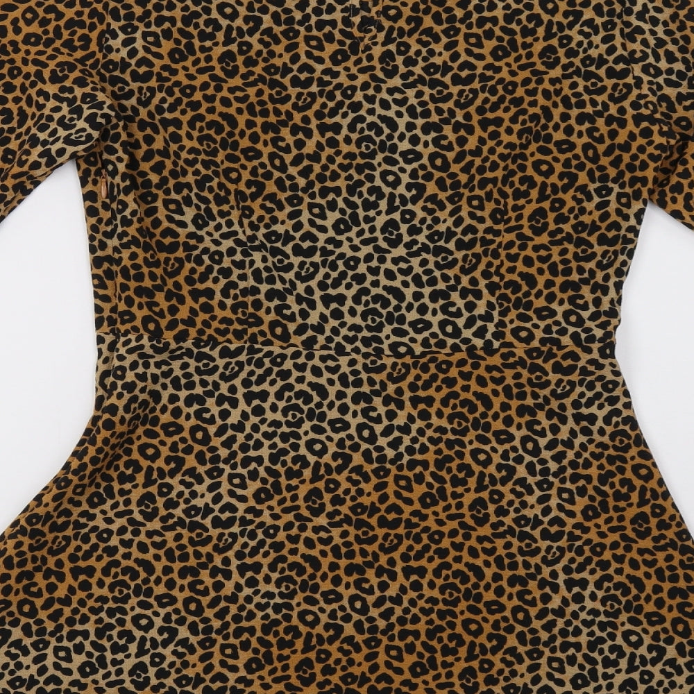 H&M Womens Brown Animal Print  Fit & Flare  Size 10