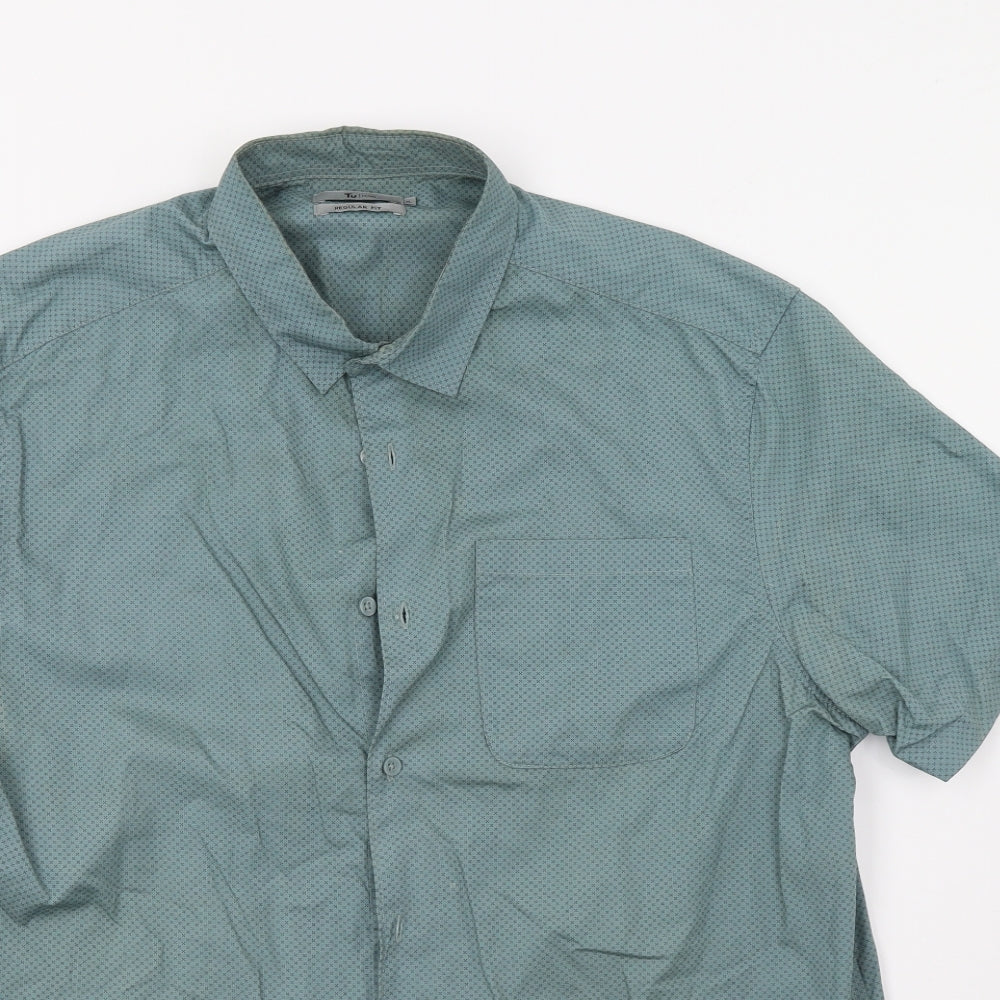 TU Mens Green Geometric   Button-Up Size XL