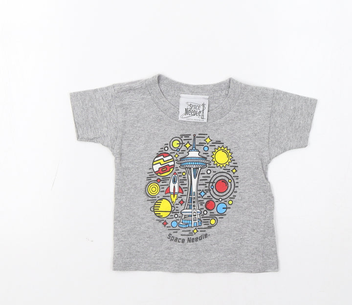 Space Needle Baby Grey Basic T-Shirt Size 12 Months - Rocket