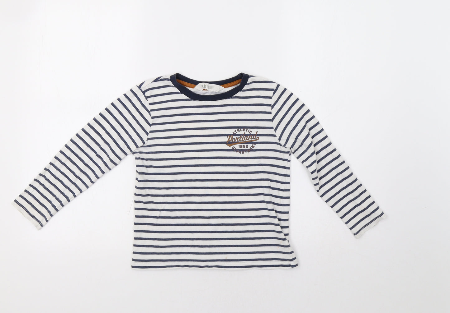 H&M Girls White Striped  Basic T-Shirt Size 5-6 Years