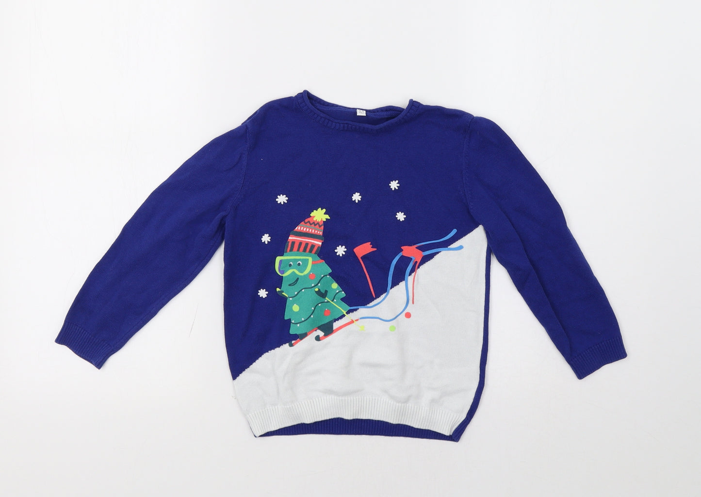 M&S Girls Blue   Pullover Jumper Size 4-5 Years  - Christmas Tree