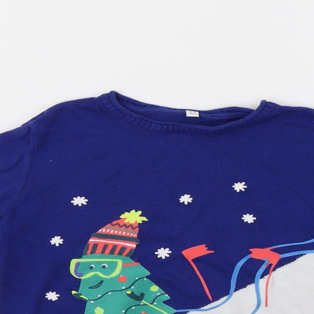 M&S Girls Blue   Pullover Jumper Size 4-5 Years  - Christmas Tree
