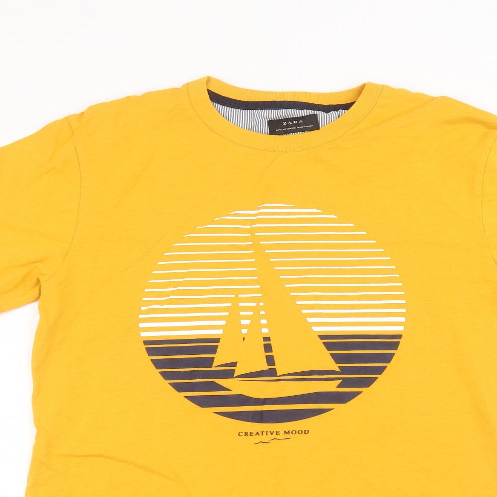 Zara Mens Yellow    T-Shirt Size S