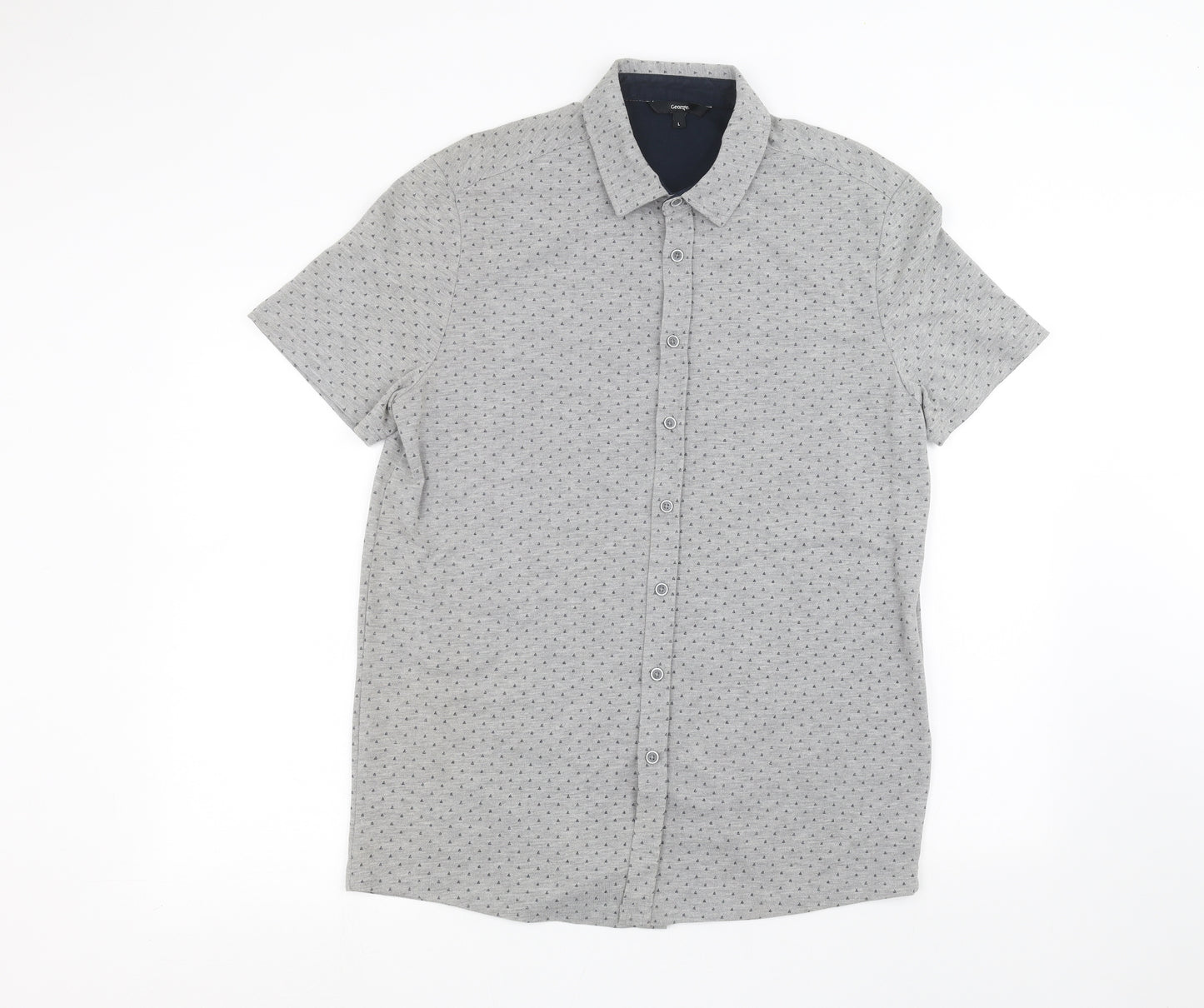 George Mens Grey Polka Dot   Dress Shirt Size L