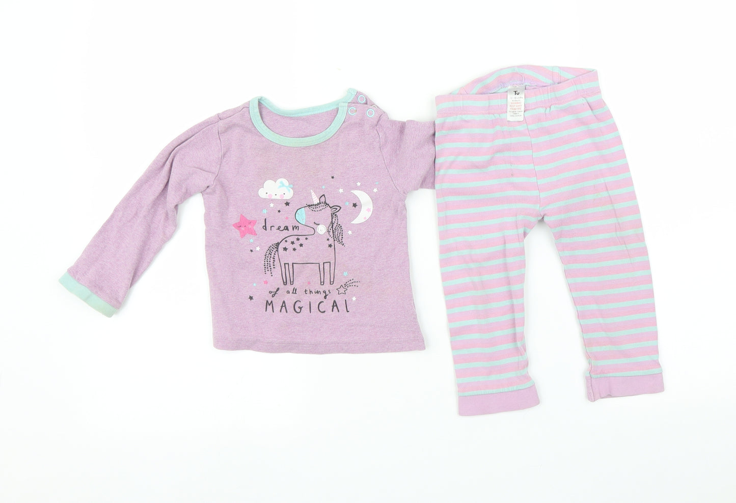 TU Girls Multicoloured Striped   Pyjama Set Size 12-18 Months