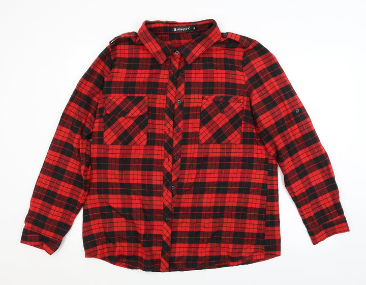 Allegra K Womens Red Check Basic Button-Up Size XL