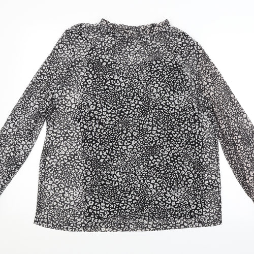 Preworn Womens Black Animal Print  Basic Blouse Size 14