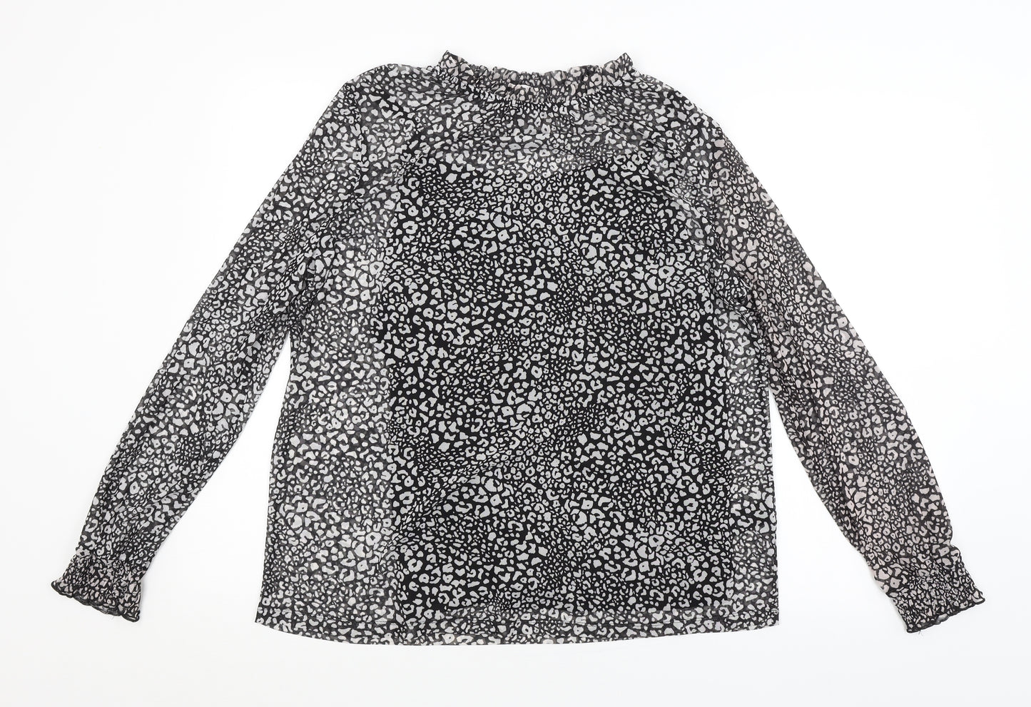 Preworn Womens Black Animal Print  Basic Blouse Size 14