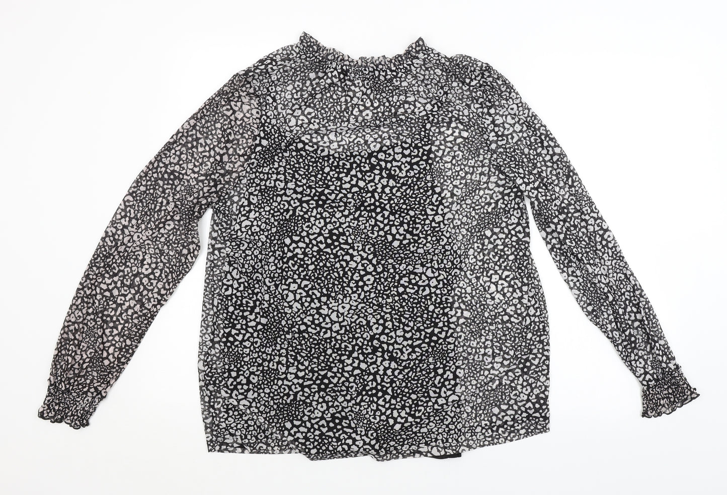 Preworn Womens Black Animal Print  Basic Blouse Size 14
