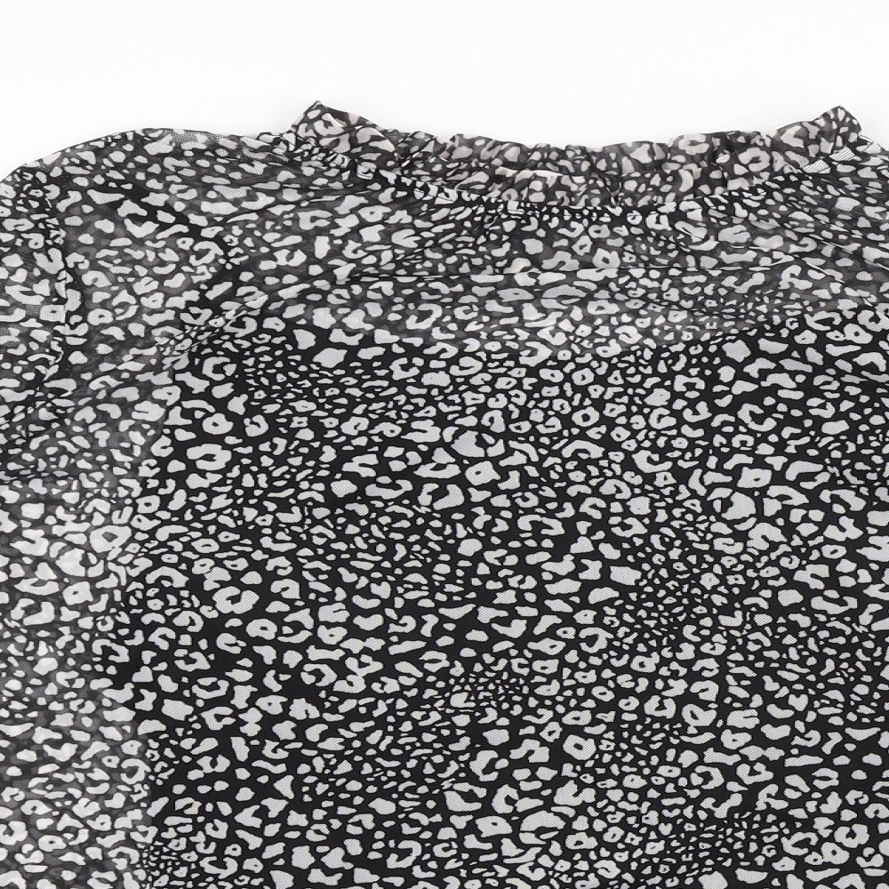 Preworn Womens Black Animal Print  Basic Blouse Size 14