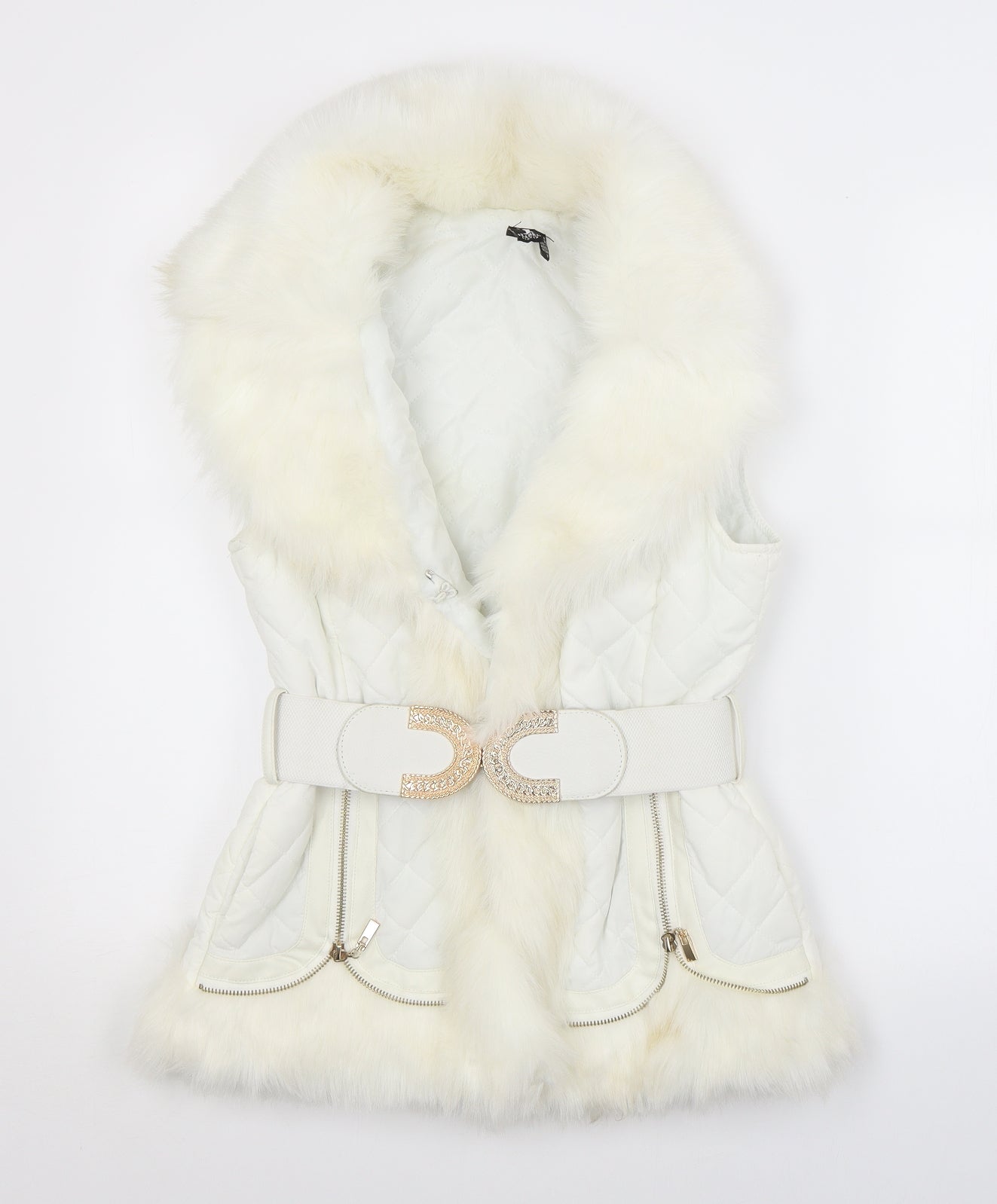 IZABEL Womens White Argyle/Diamond  Puffer Jacket Waistcoat Size 10