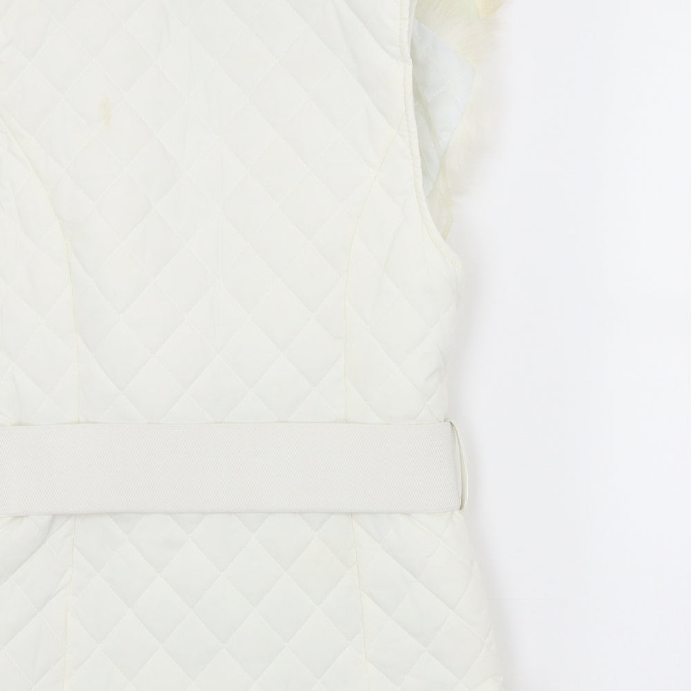IZABEL Womens White Argyle/Diamond  Puffer Jacket Waistcoat Size 10