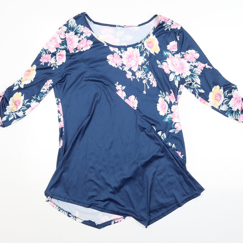 Preworn Womens Blue Floral  Basic Blouse Size L