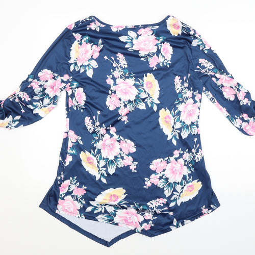 Preworn Womens Blue Floral  Basic Blouse Size L