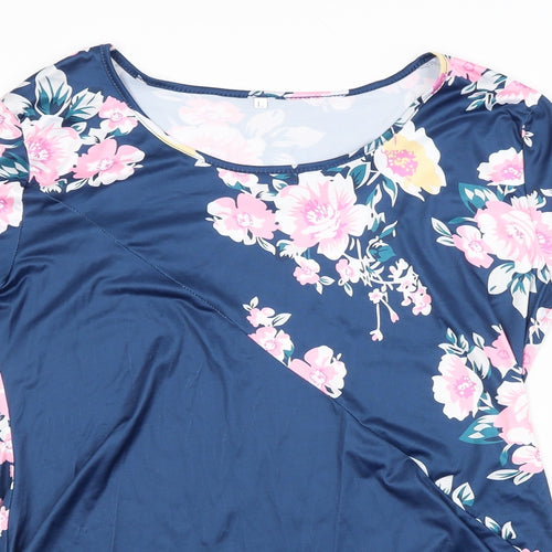 Preworn Womens Blue Floral  Basic Blouse Size L