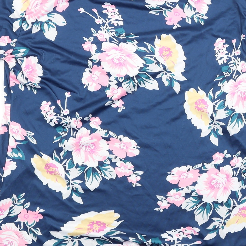 Preworn Womens Blue Floral  Basic Blouse Size L