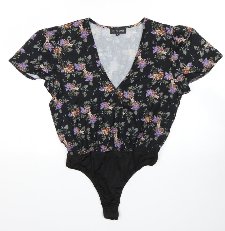 In the Style Womens Multicoloured Floral Bodysuit One-Piece Size 10
