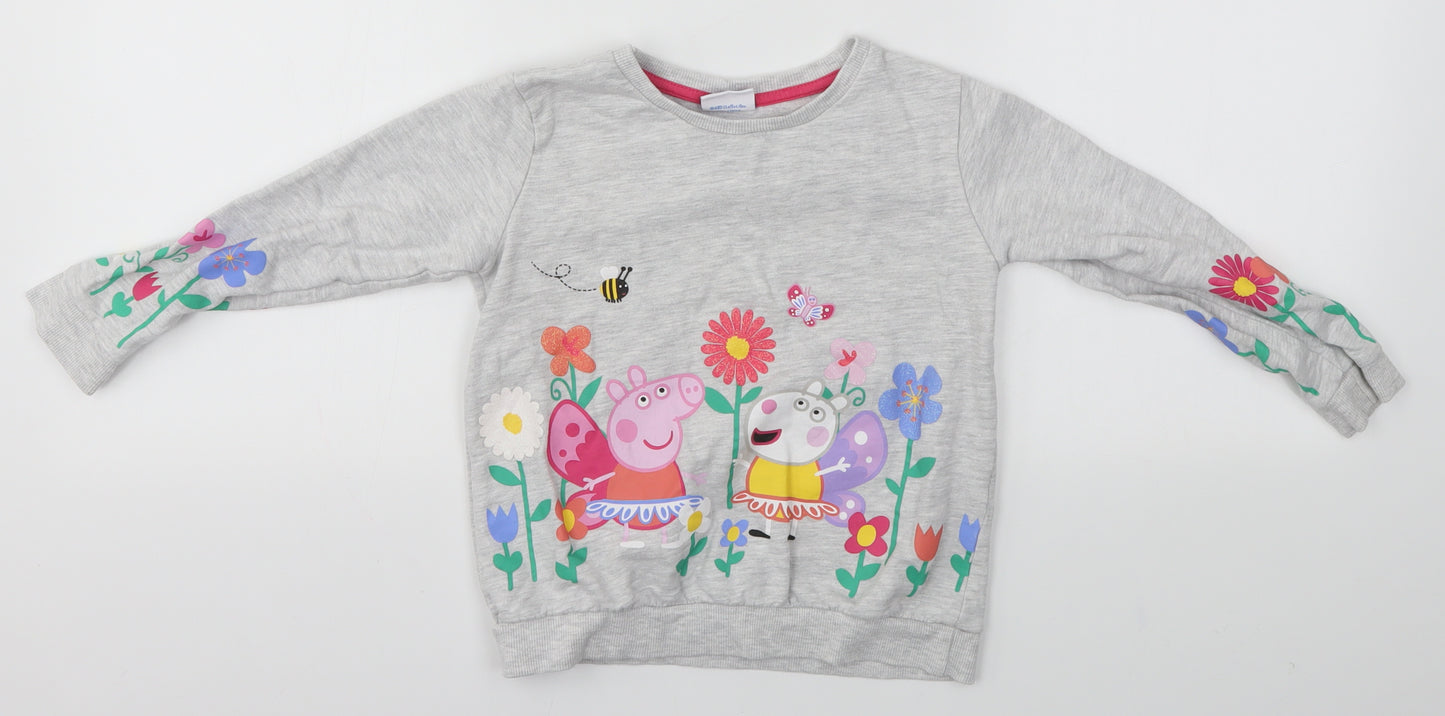 George Girls Grey Floral  Pullover Jumper Size 4-5 Years  - PEPPA PIG