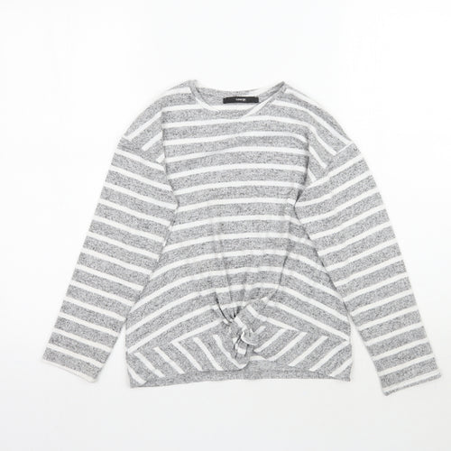 George Girls Grey Striped  Basic T-Shirt Size 9-10 Years  - Knot detail