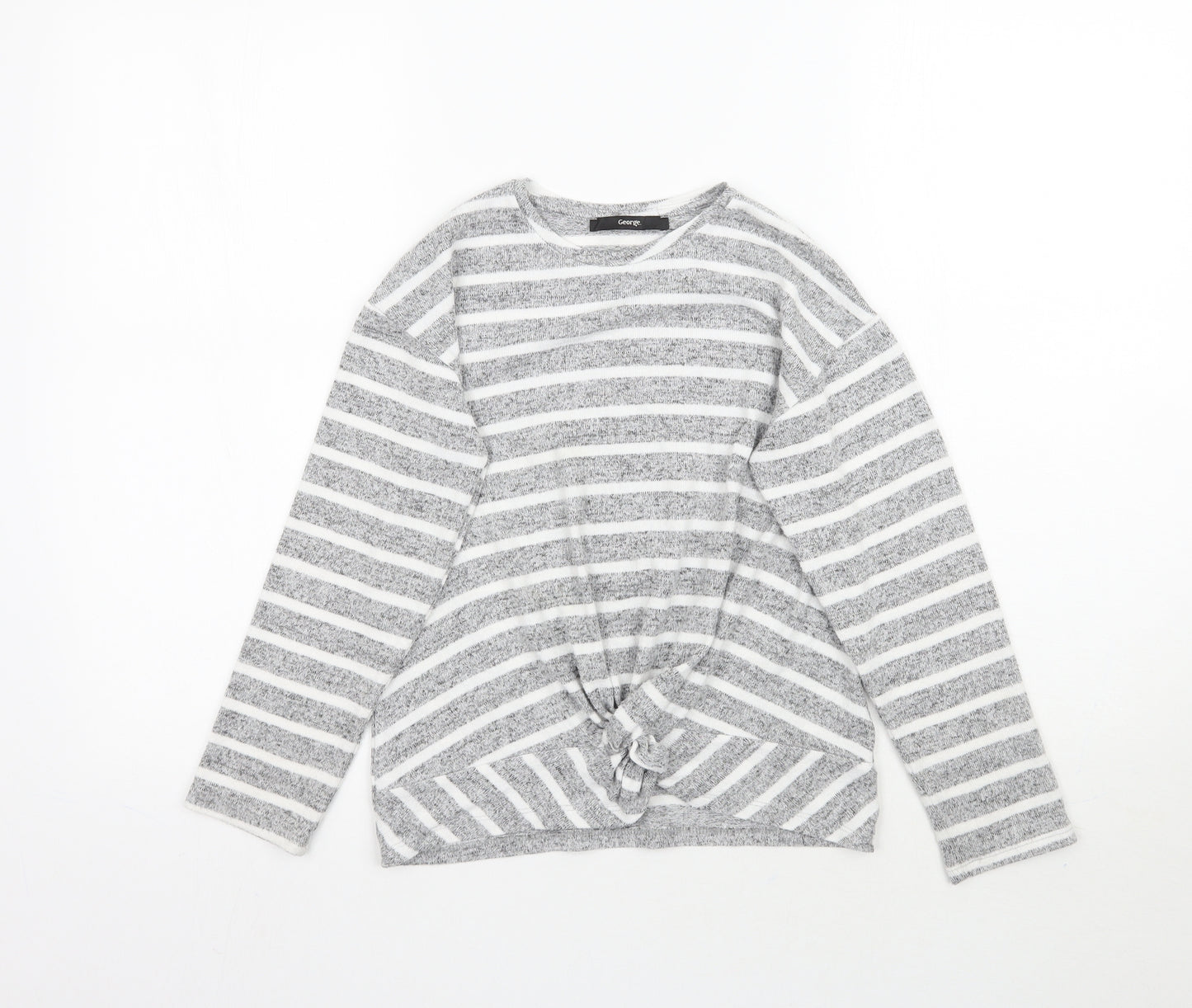 George Girls Grey Striped  Basic T-Shirt Size 9-10 Years  - Knot detail