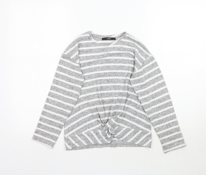 George Girls Grey Striped  Basic T-Shirt Size 9-10 Years  - Knot detail