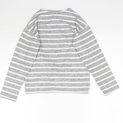 George Girls Grey Striped  Basic T-Shirt Size 9-10 Years  - Knot detail
