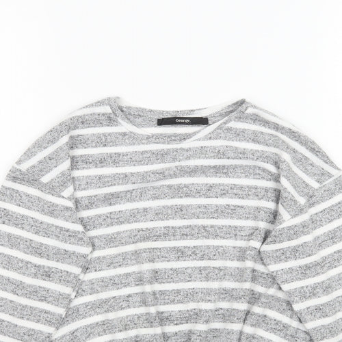 George Girls Grey Striped  Basic T-Shirt Size 9-10 Years  - Knot detail