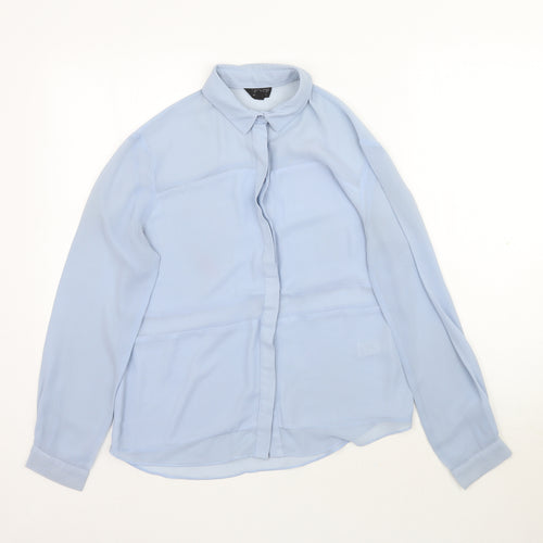 Topshop Womens Blue   Basic Button-Up Size 8  - Sheer fabric