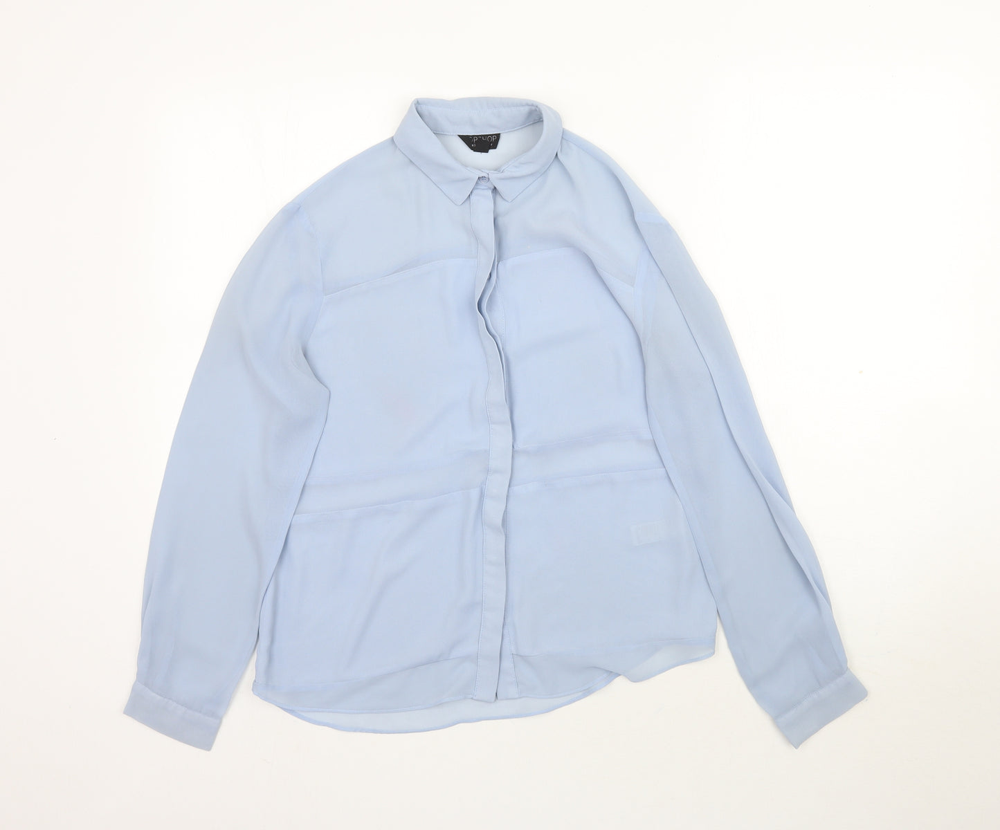 Topshop Womens Blue   Basic Button-Up Size 8  - Sheer fabric