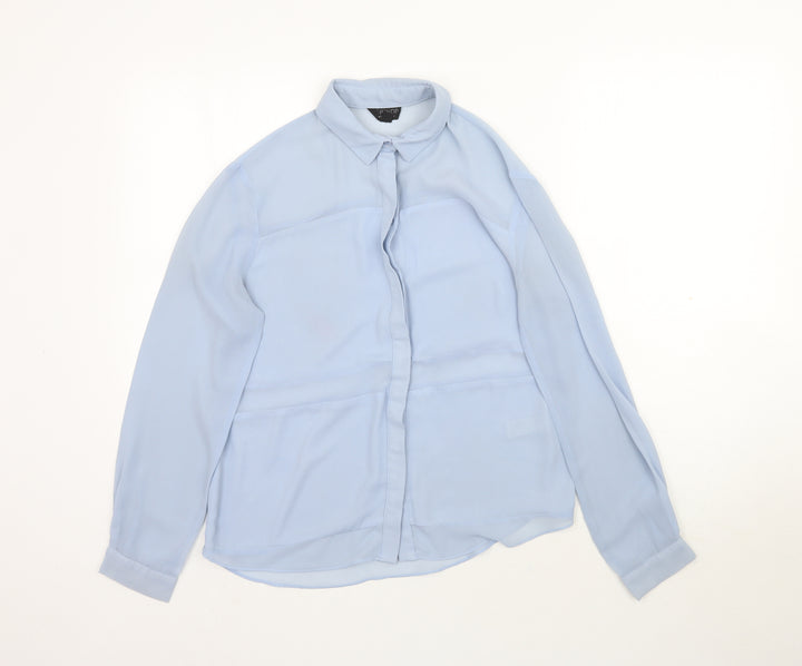 Topshop Womens Blue   Basic Button-Up Size 8  - Sheer fabric
