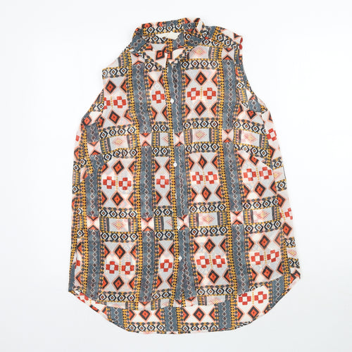 H&M Womens Multicoloured Geometric  Basic Button-Up Size 8