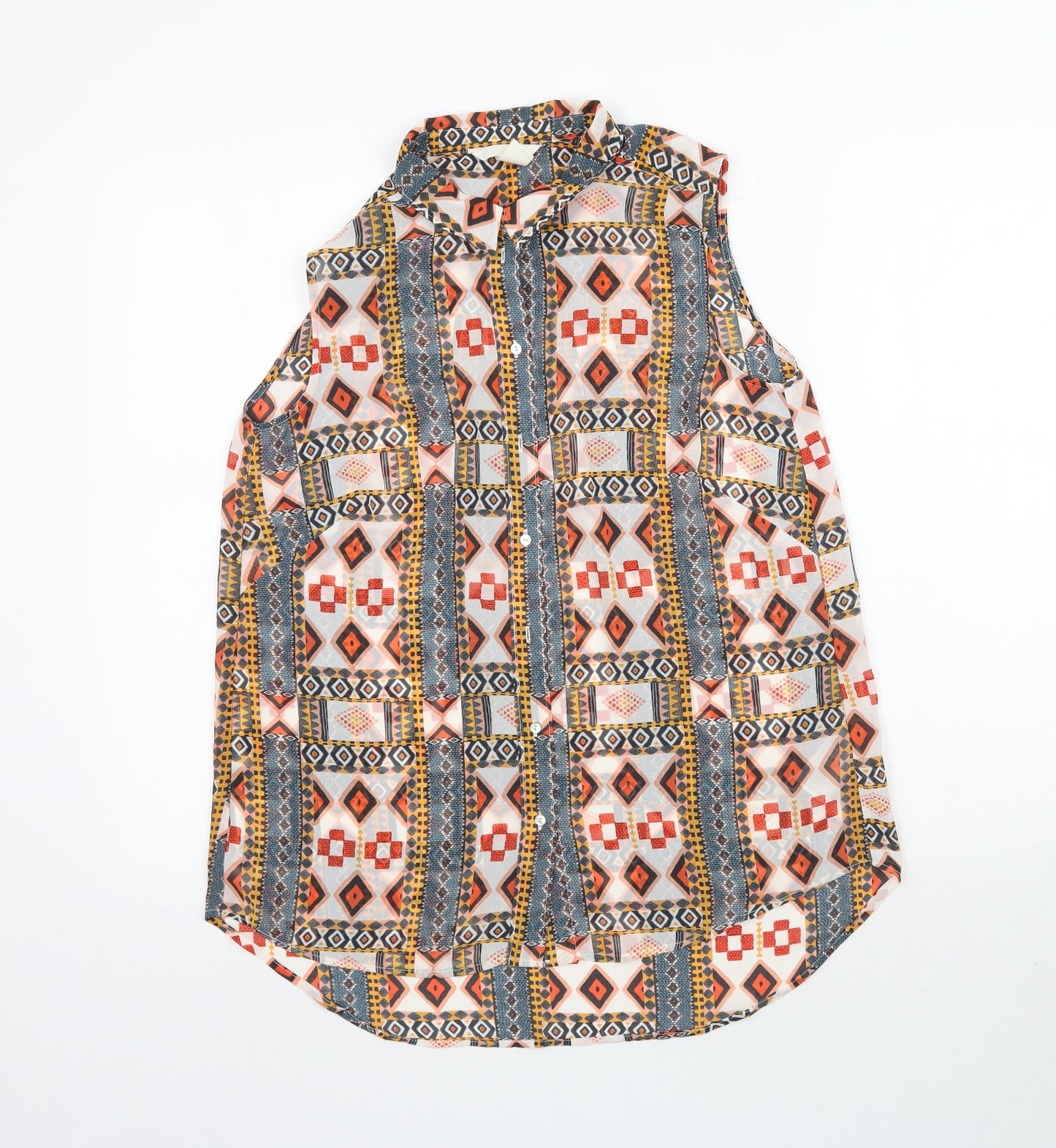 H&M Womens Multicoloured Geometric  Basic Button-Up Size 8