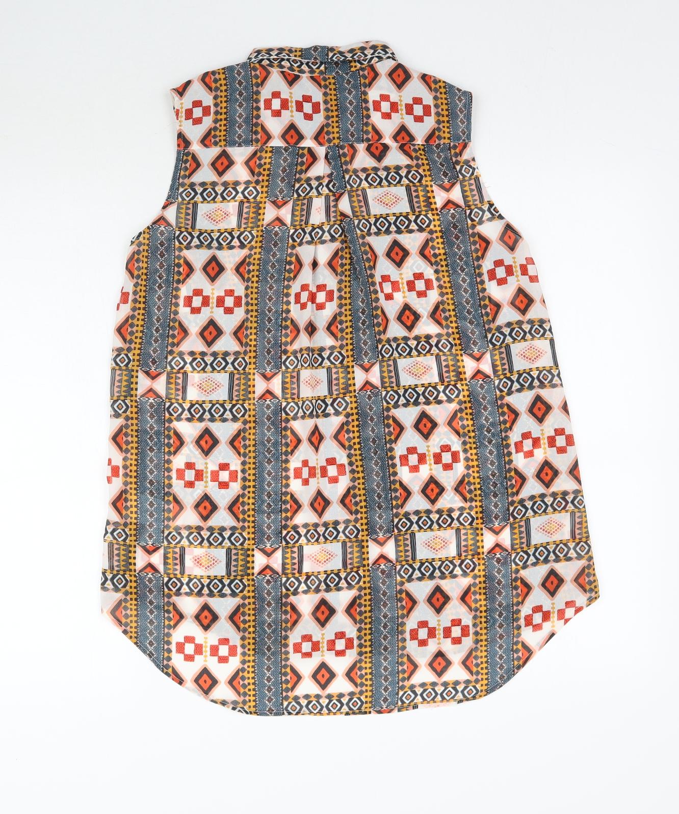 H&M Womens Multicoloured Geometric  Basic Button-Up Size 8