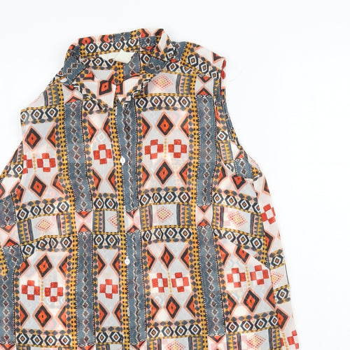 H&M Womens Multicoloured Geometric  Basic Button-Up Size 8
