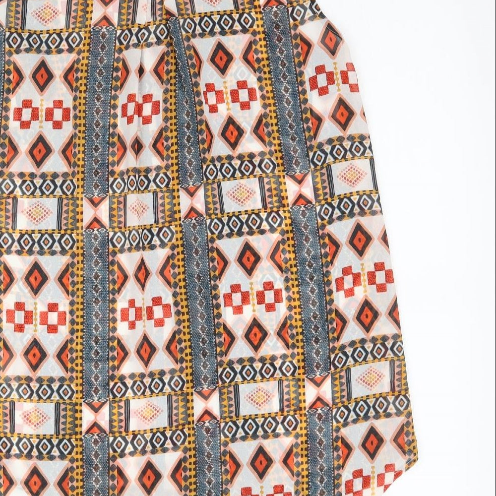 H&M Womens Multicoloured Geometric  Basic Button-Up Size 8