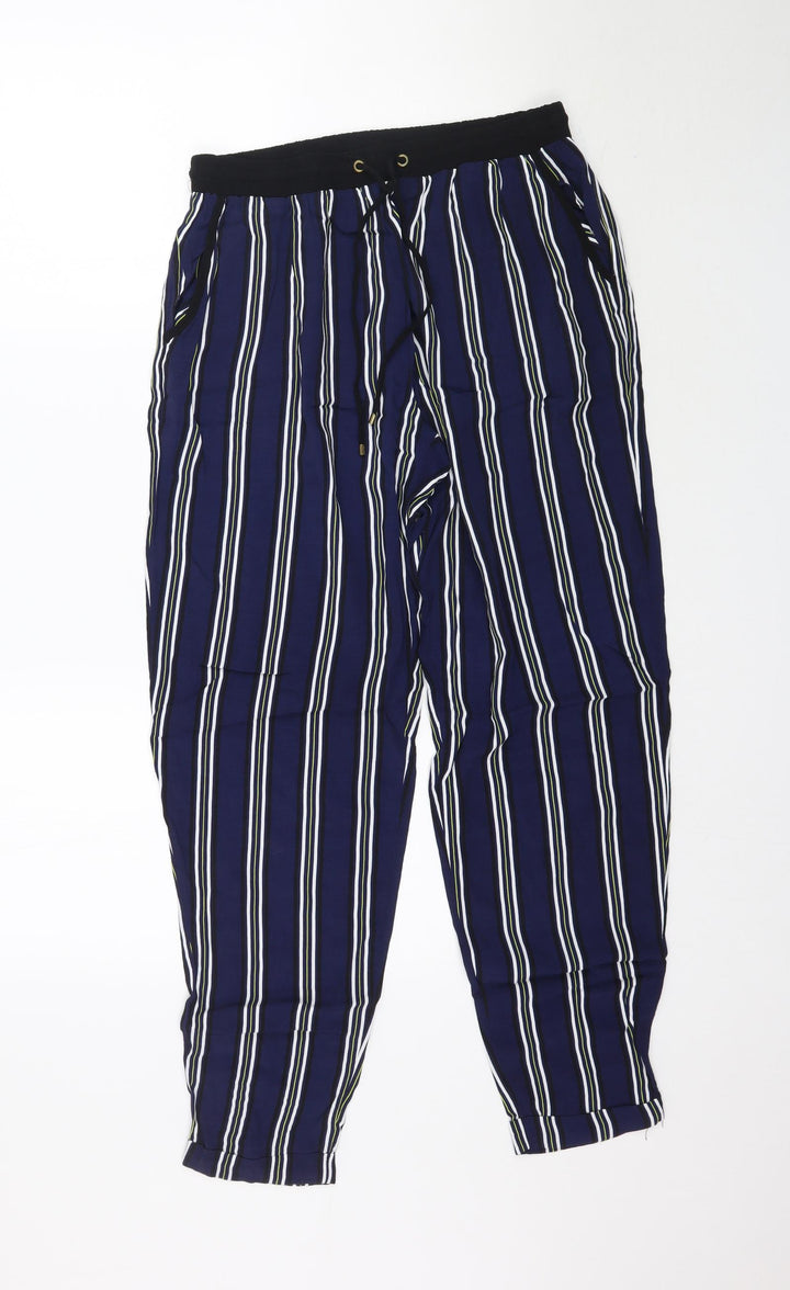 F&F Womens Blue Striped Trousers Size 10 L29 in