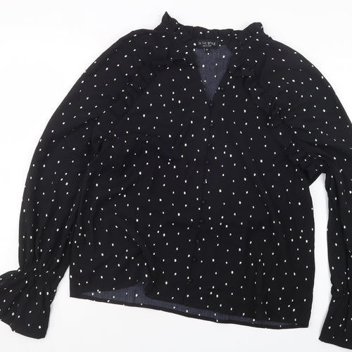 In the Style Womens Black Polka Dot  Basic Button-Up Size 10