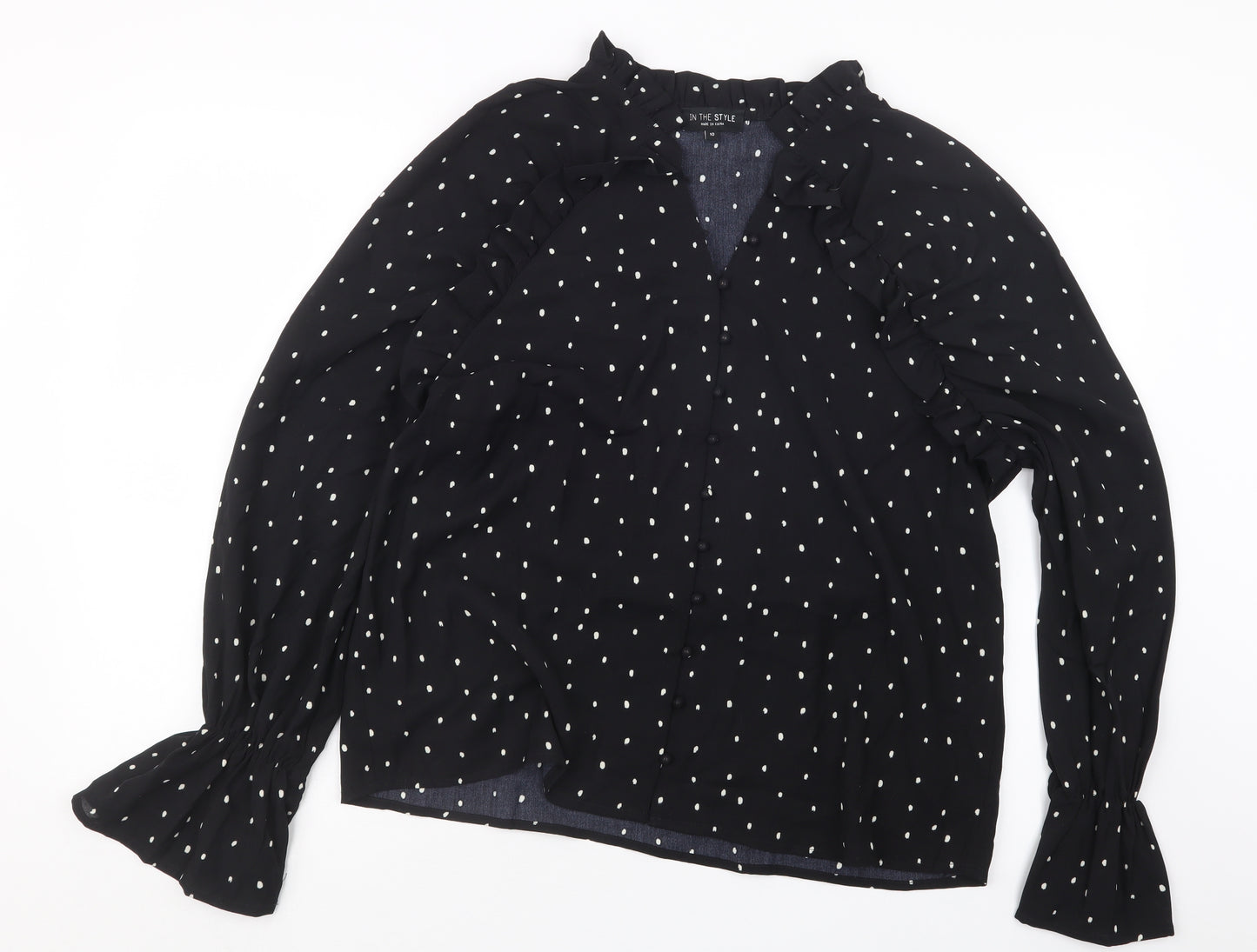In the Style Womens Black Polka Dot  Basic Button-Up Size 10
