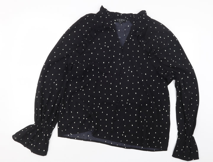 In the Style Womens Black Polka Dot  Basic Button-Up Size 10