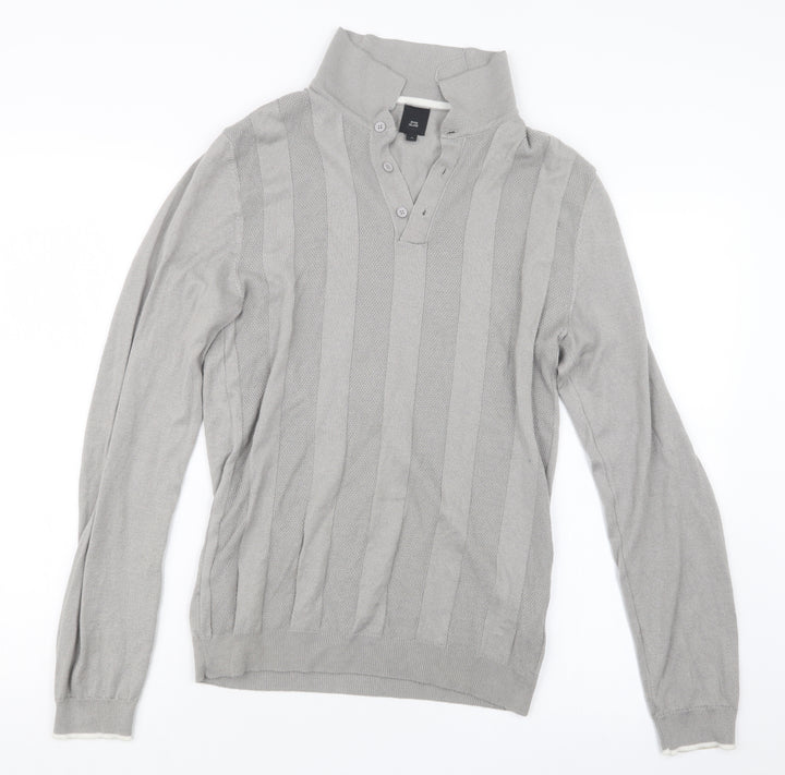 River Island Mens Grey Knit Polo Size M