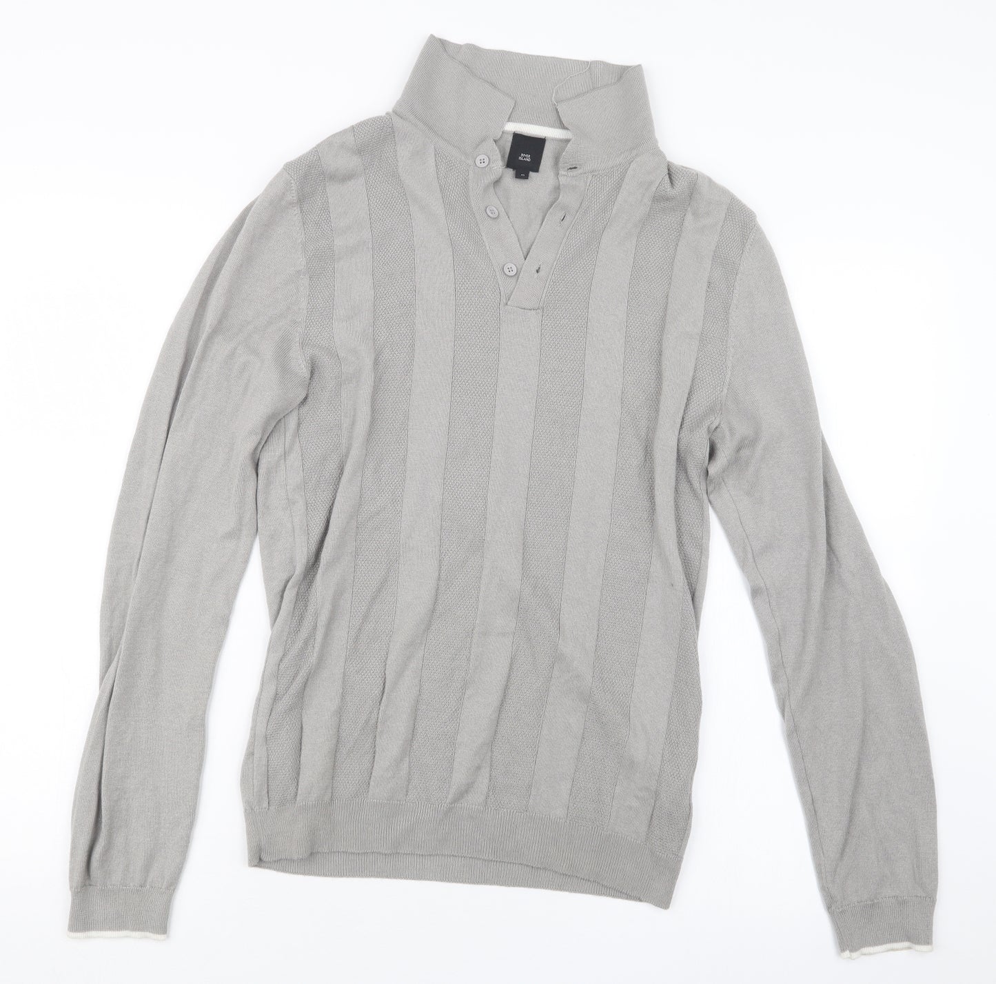 River Island Mens Grey  Knit  Polo Size M