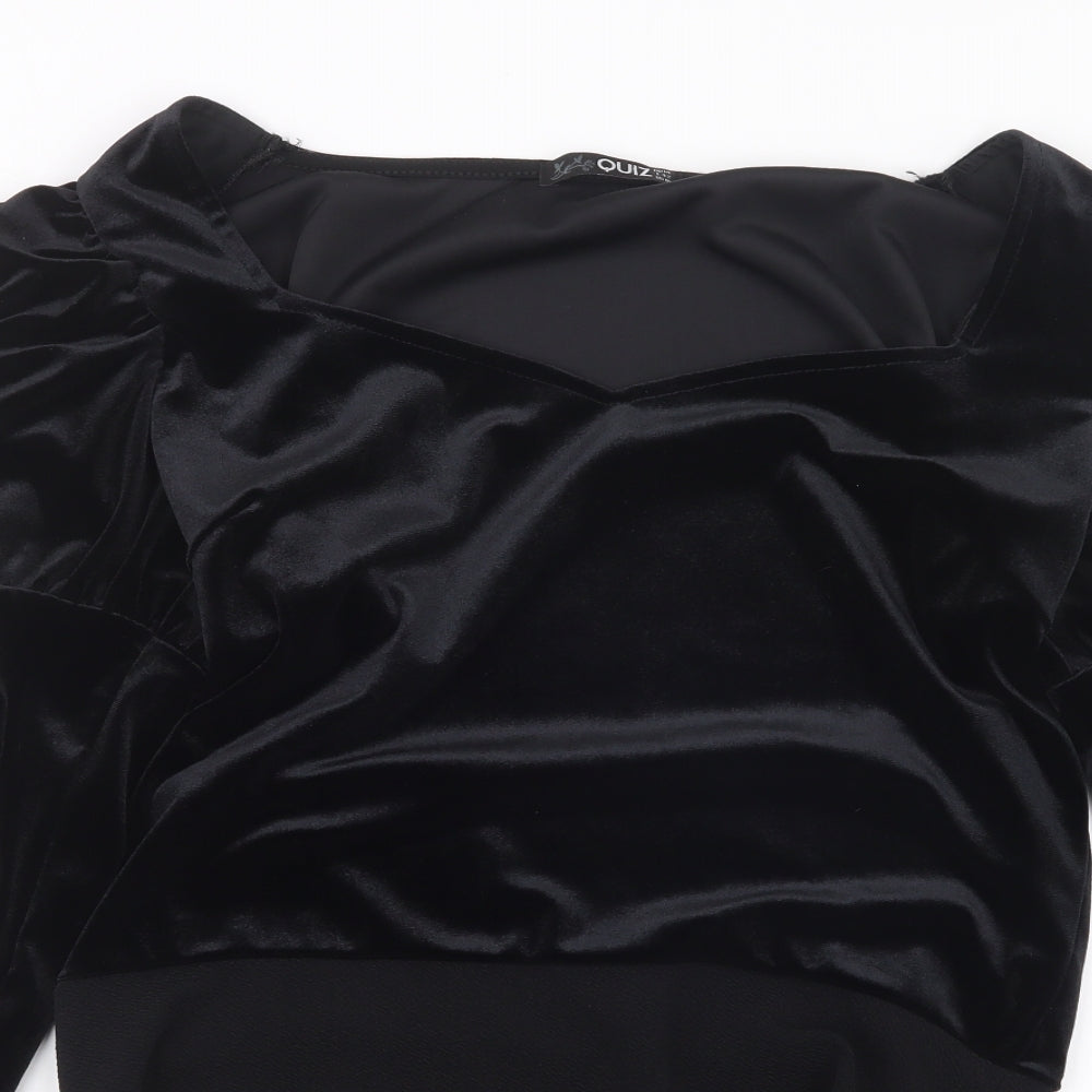 Quiz Womens Black  Velvet Bodysuit One-Piece Size 14