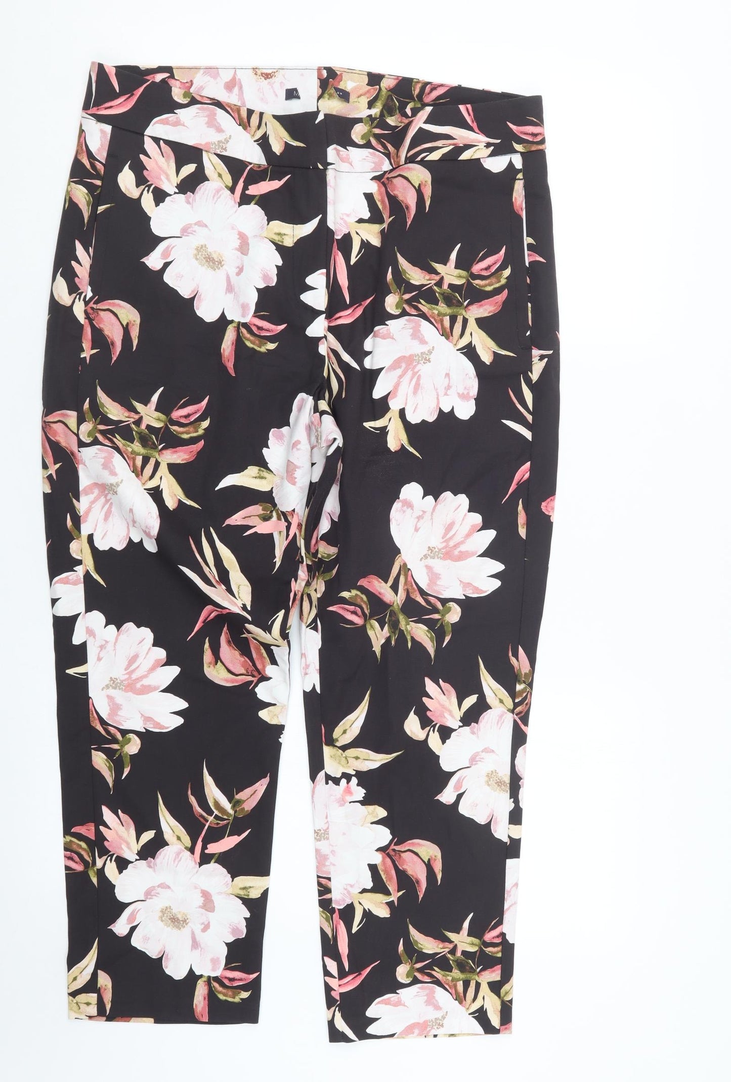 Preworn Womens Black Floral  Trousers  Size 14 L25 in