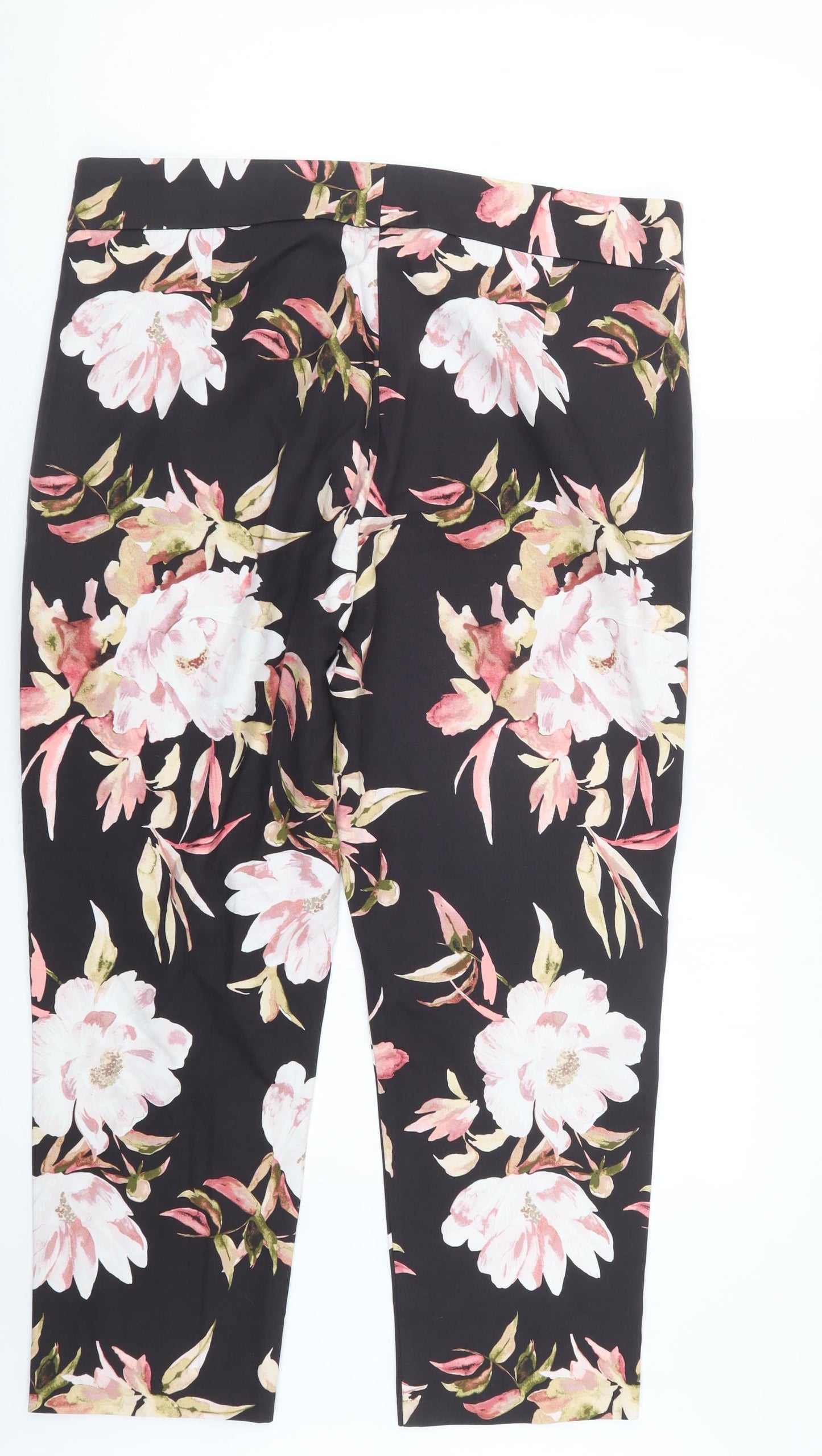 Preworn Womens Black Floral  Trousers  Size 14 L25 in