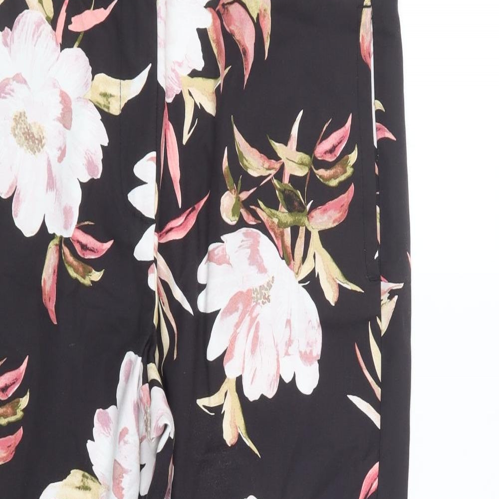 Preworn Womens Black Floral  Trousers  Size 14 L25 in