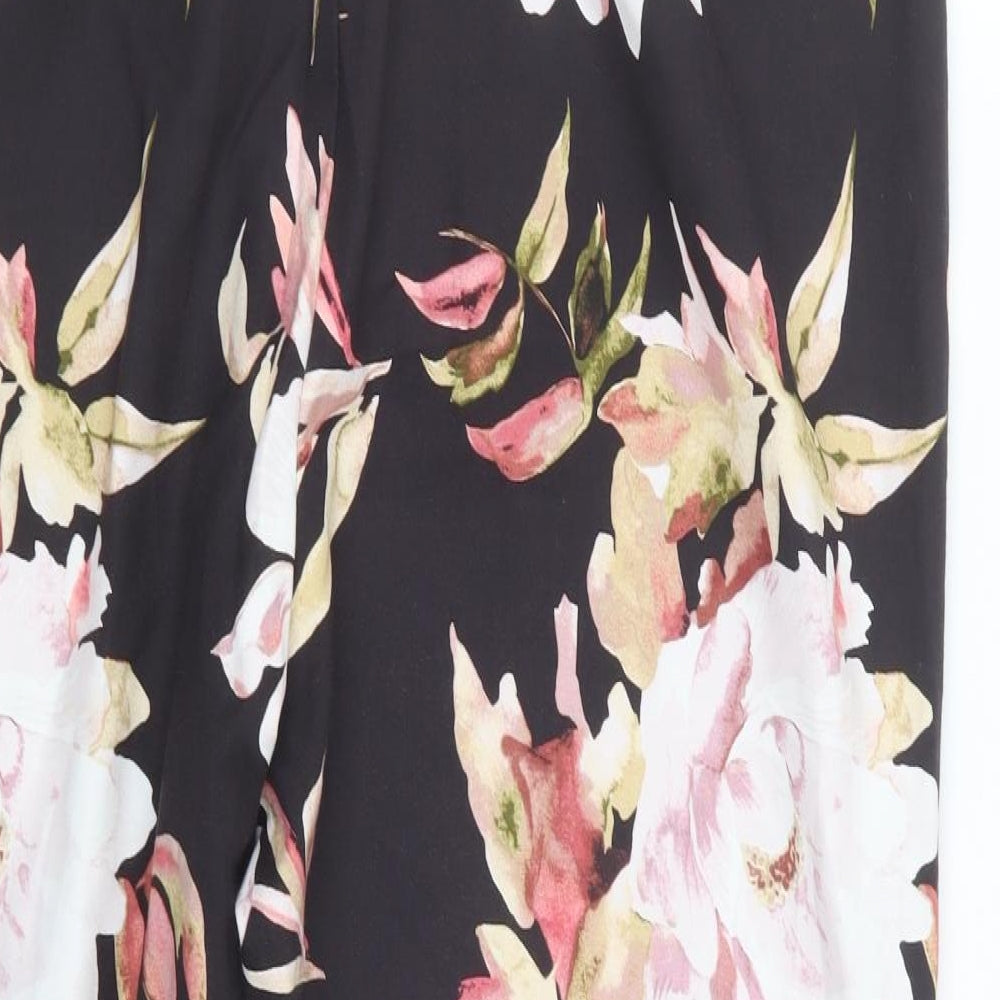 Preworn Womens Black Floral  Trousers  Size 14 L25 in