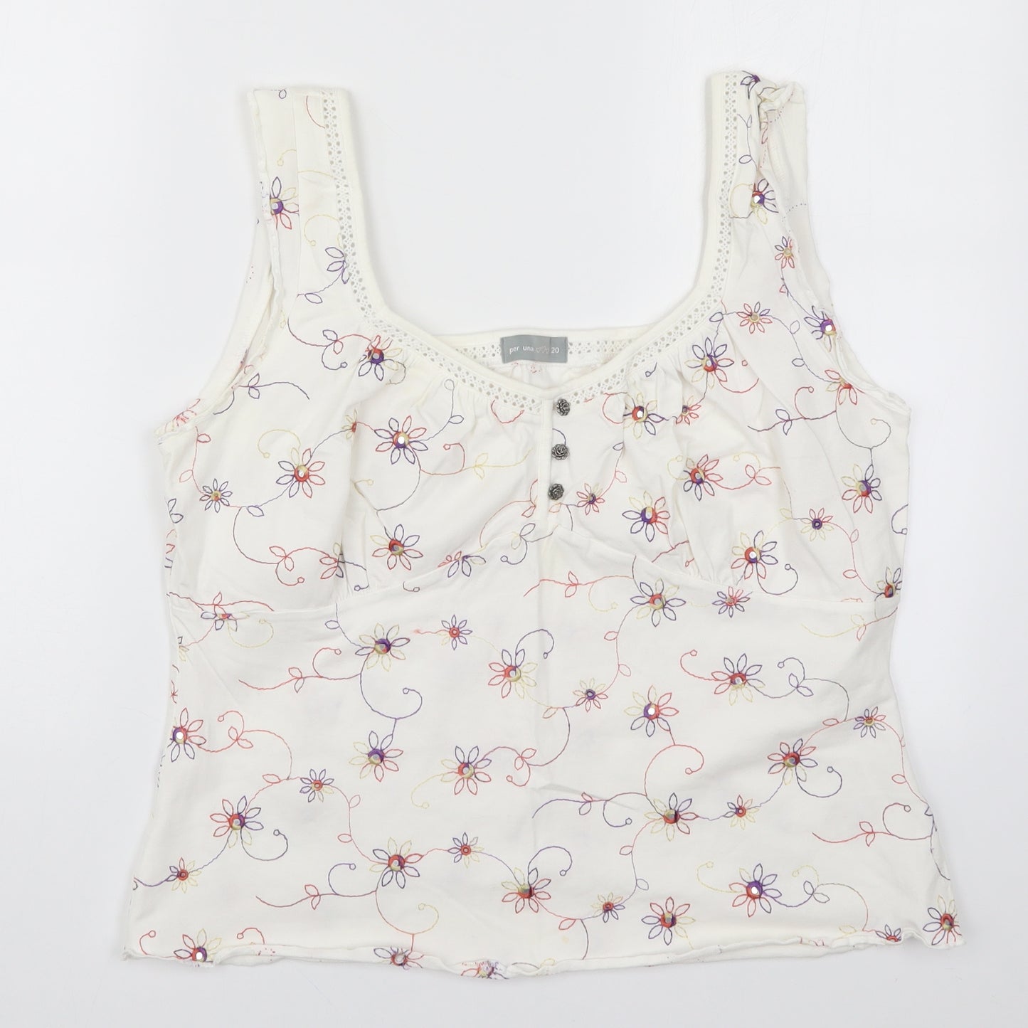 Per Una Womens White Floral  Basic Tank Size 20